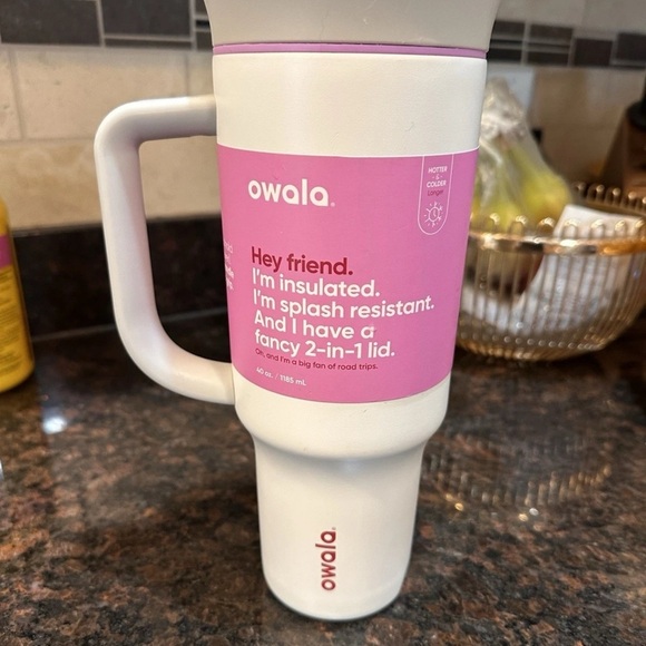 Owala White and Pink Insulated Tumbler 2 in 1 lid Travel Mug Hot and Cold Drinks - Picture 2 of 10